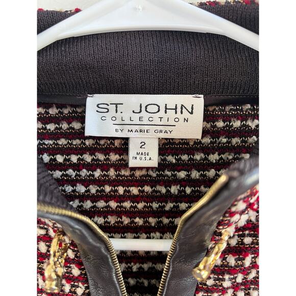 St. John Collection Vintage Women’s Red Brown Gold Tweed Knit Zip Blazer size 2 - Picture 6 of 13